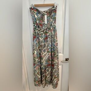 DREW Strapless Maxi Dress with Floral and Geometric Patterns
